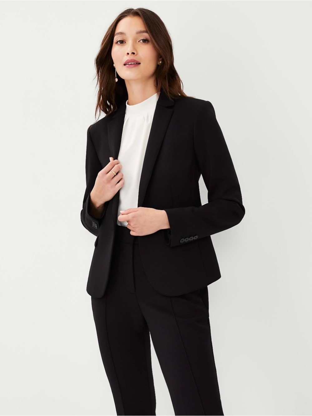 NWT Ann Taylor Petite One Button Blazer in Double Knit Black